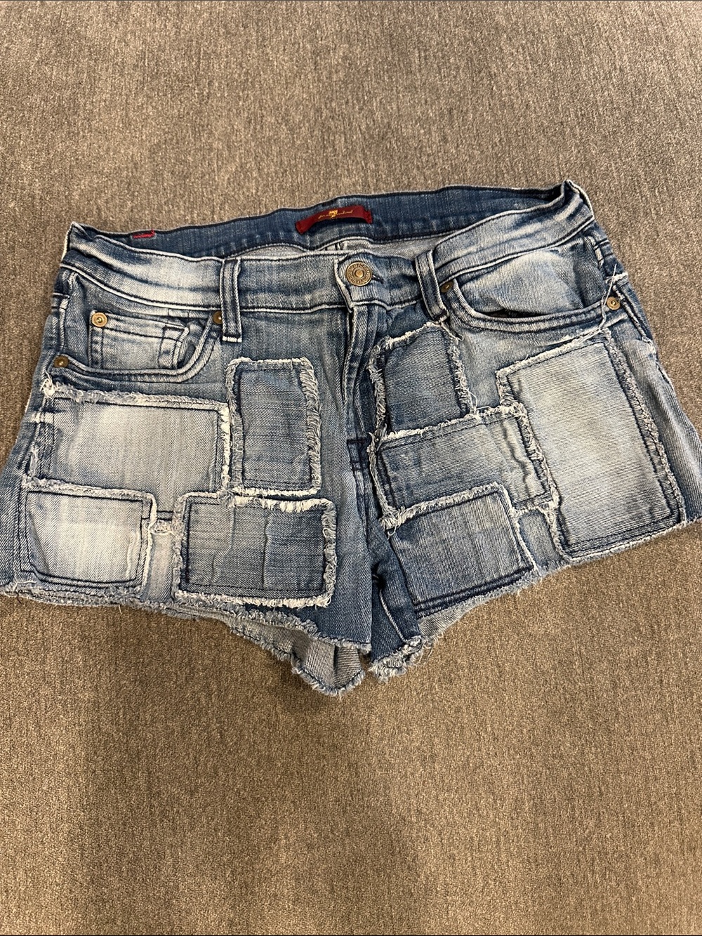 7 for all mankind patched denim shorts